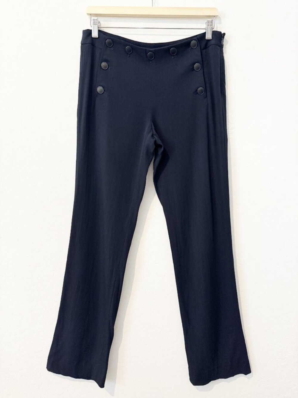 Theory Mandarin Pants Size 8 Navy Wool Silk‎ Sailor Trouser Old Money Minimalist